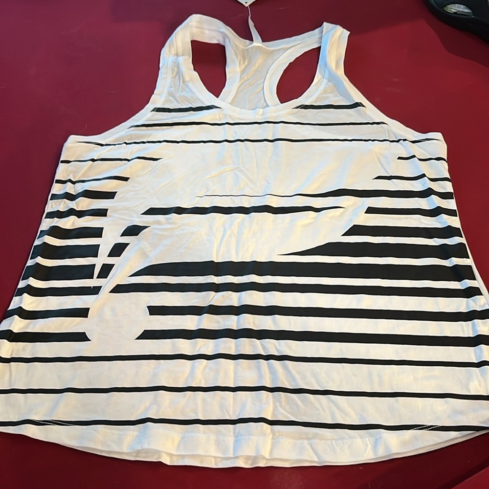 Fabletics 2XL Aventura TANK TOP new White black stripes Racerback WOMENS cotton